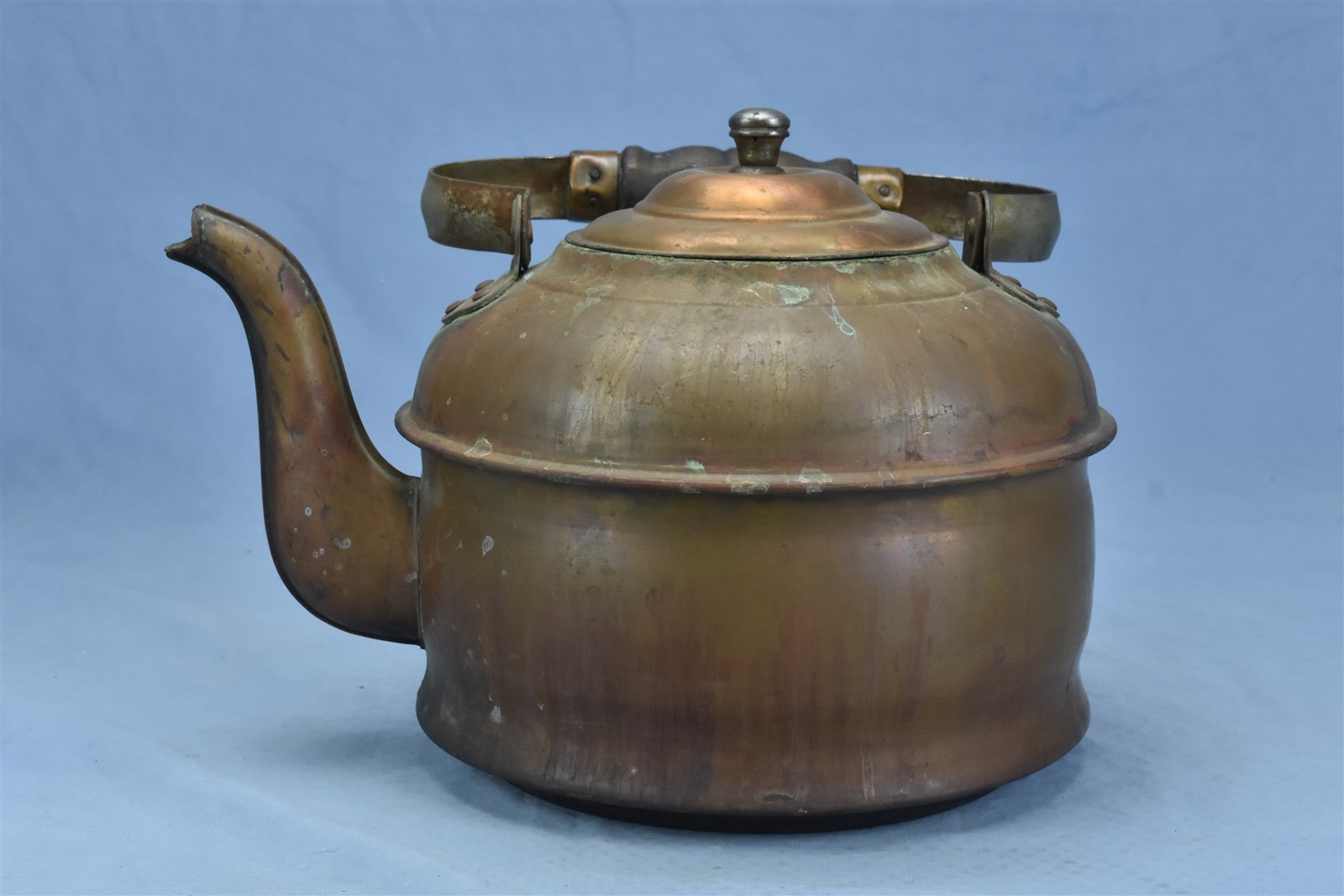 Antique COPPER TEA KETTLE GOOSENECK with WOOD COOKING STOVE BOTTOM HTF #04538