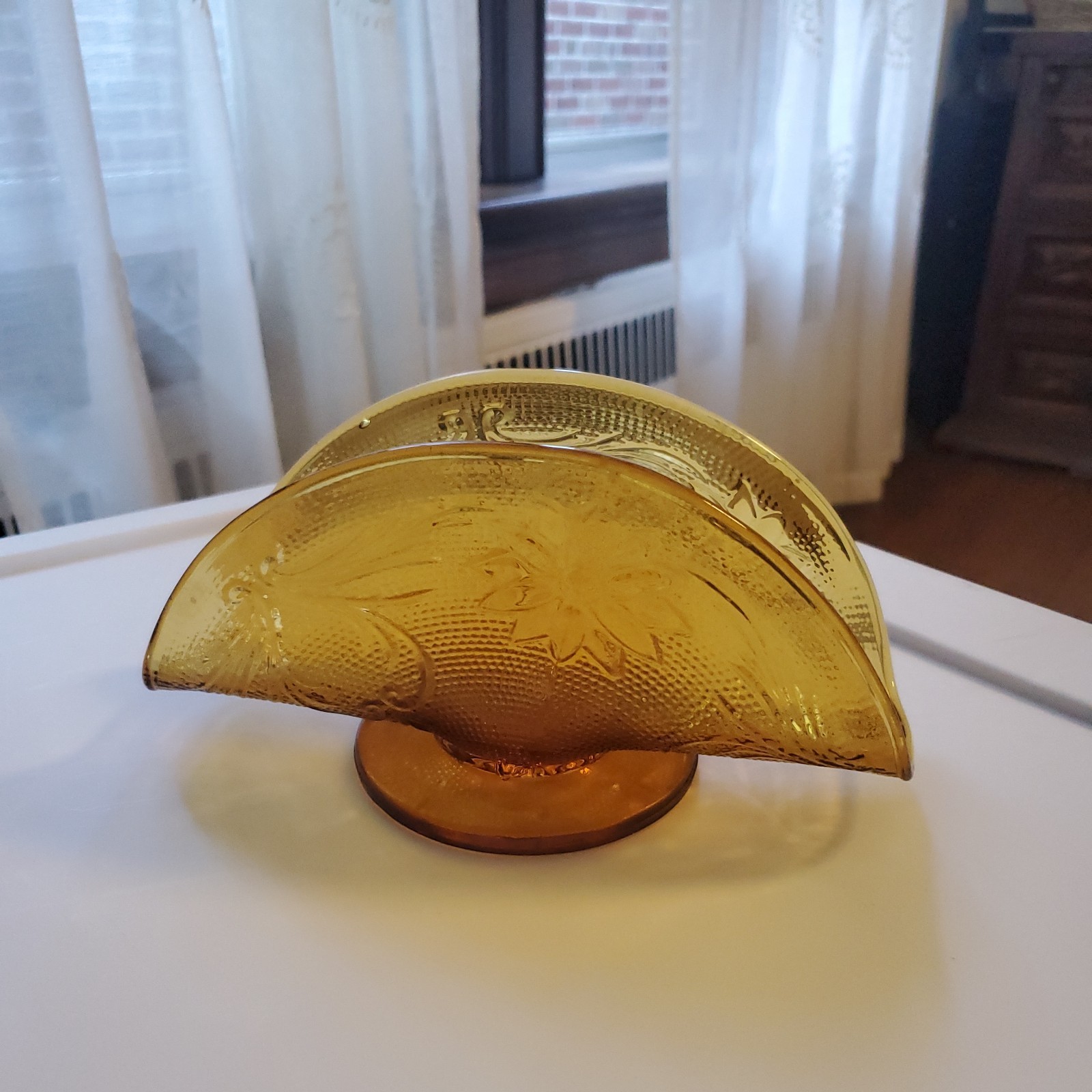 Vintage Tiara Amber Sandwich Glass Napkin Holder Indiana, Great Condition