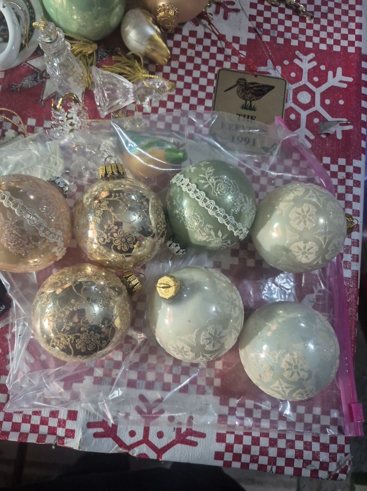 Frosted glitter vintage ornaments Made In West Germany Lot Of 7