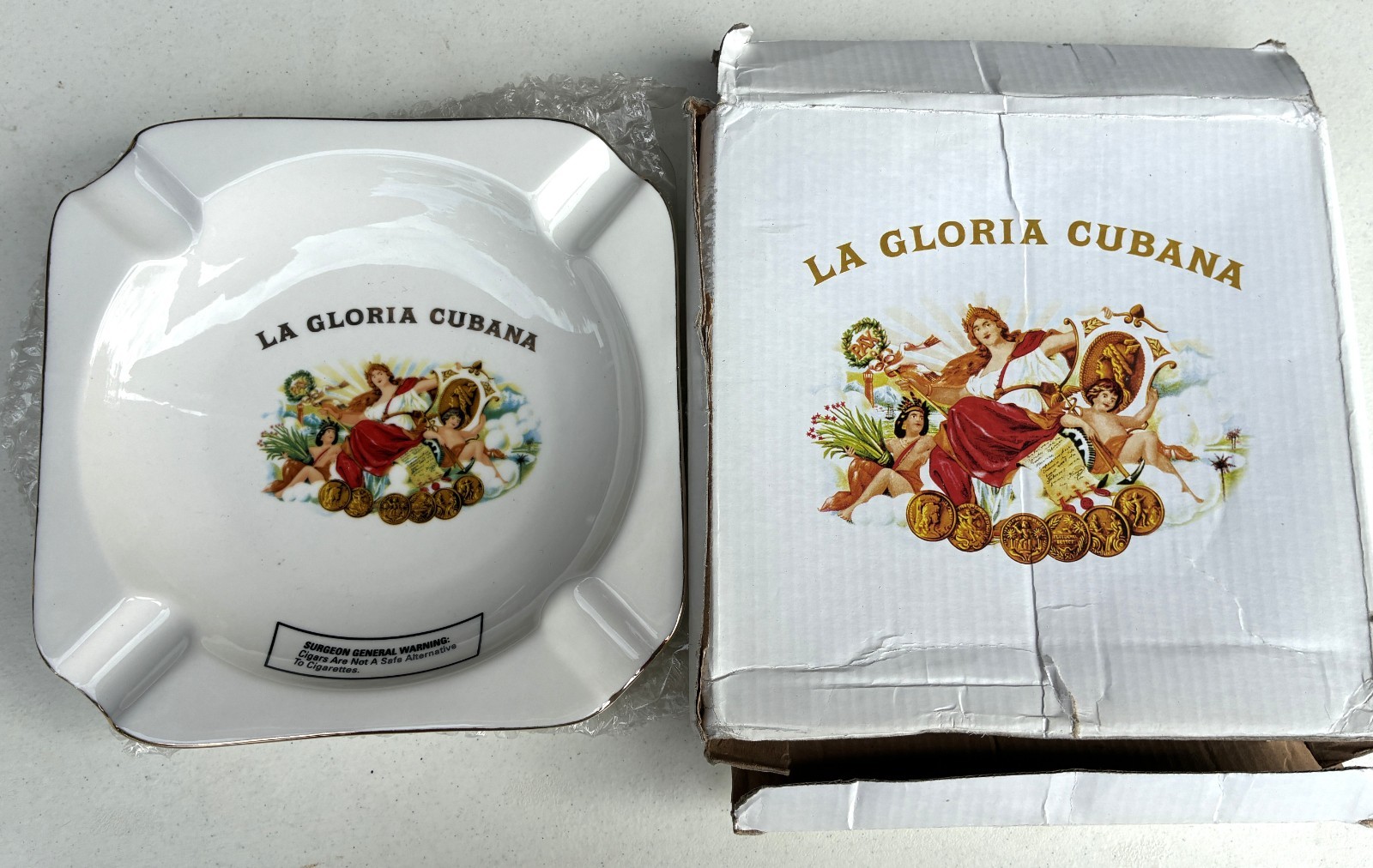 Vtg  La Gloria Cubana Logo - 4 Slots Ceramic Cigar Ashtray w/Box--NOS