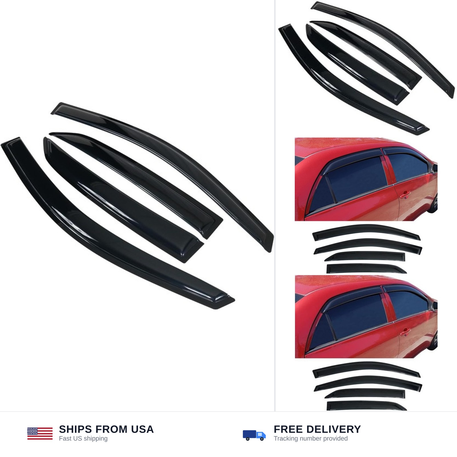 Window Visors Compatible with 2009-2013 Toyota Corolla, Dark Smoke Car Rain S...