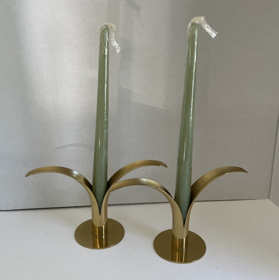 Vintage Lily Brass MCM Candlestick Holders Made in Sweden for Scan Corporation