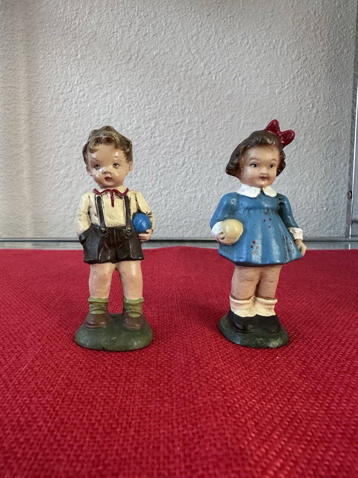Vintage Marolin Germany Papier Mache Children Figurines Pair Boy and Girl 3.75\
