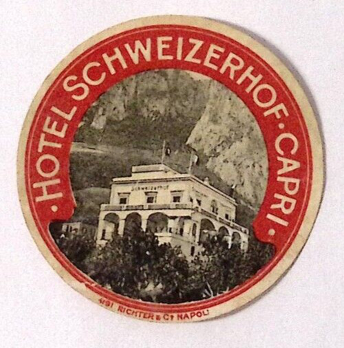 c1940s Hotel Schweizerhof Capri ITALY Luggage Label 2.5