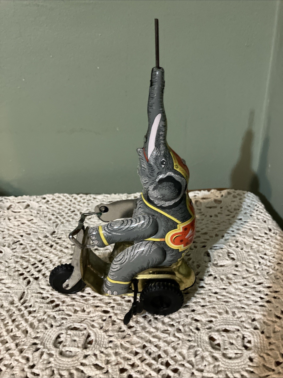 Wind Up Elephant on Scooter Bike Tin AS Is BLIC Litho Not a Toy Vintage 9\