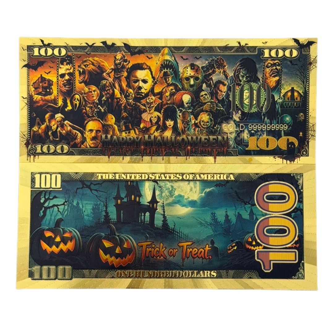 24k Gold Foil Happy Halloween $100 Banknote Set Collectible Novelty Art