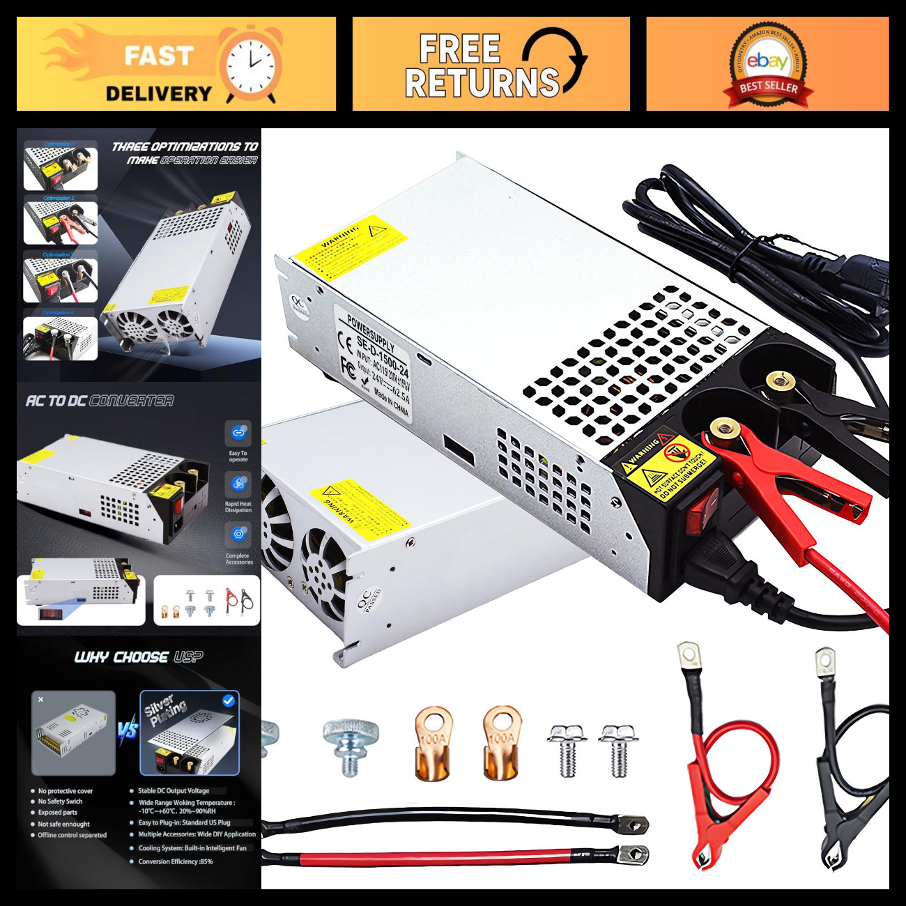 120V AC to 24V DC Converter,110V to 24V 62.5A 1500W Power Supply