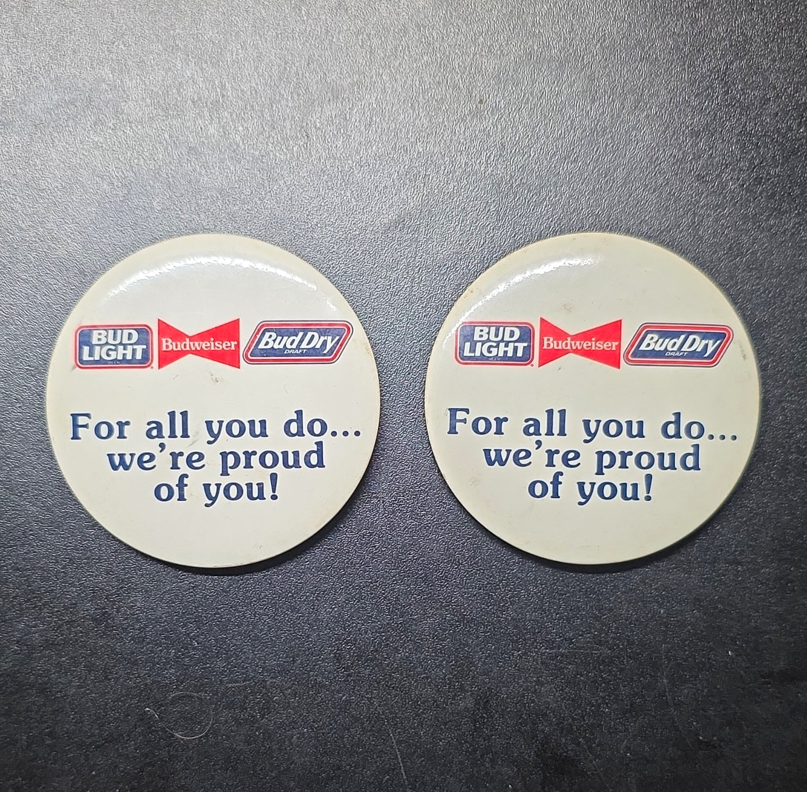 Bud Light Budweiser Bud Dry Advertising Pinback Buttons Lot of 2 