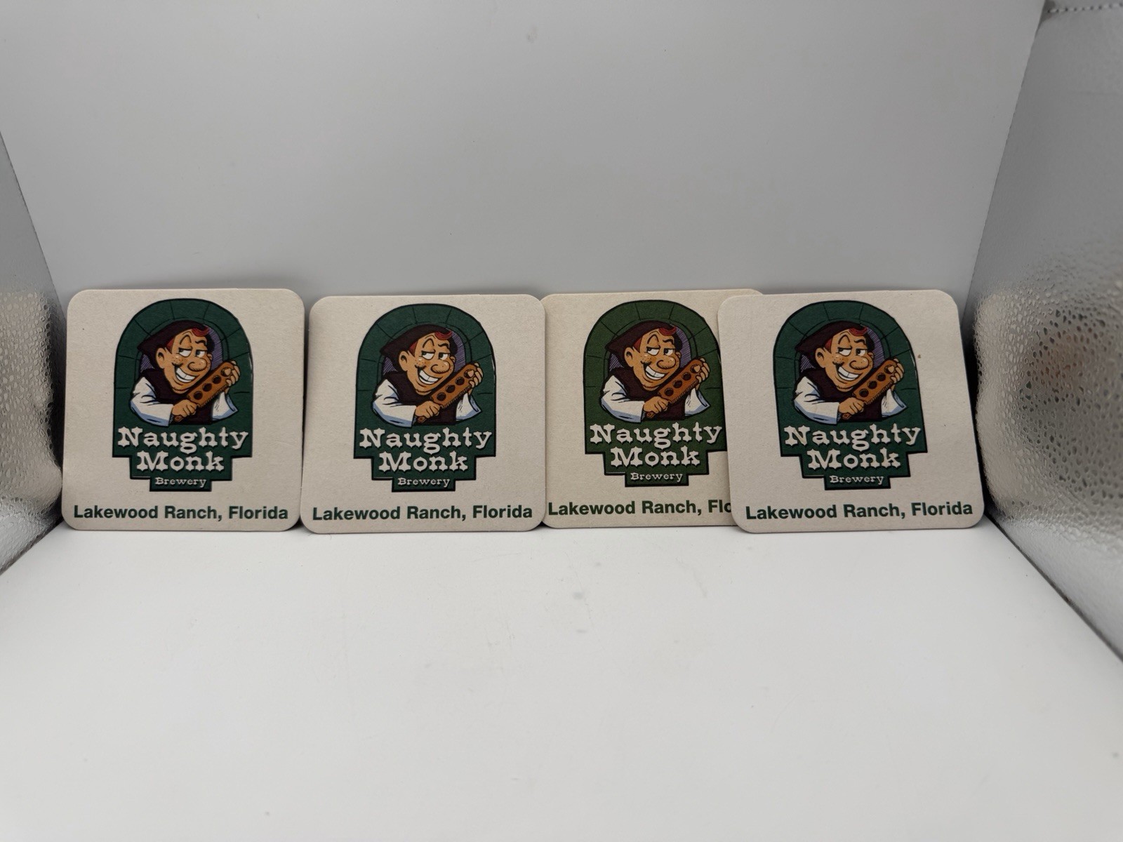 Lot of 4 Naughty Monk Brewery Lakewood Ranch Florida Beer Coasters Breweriana