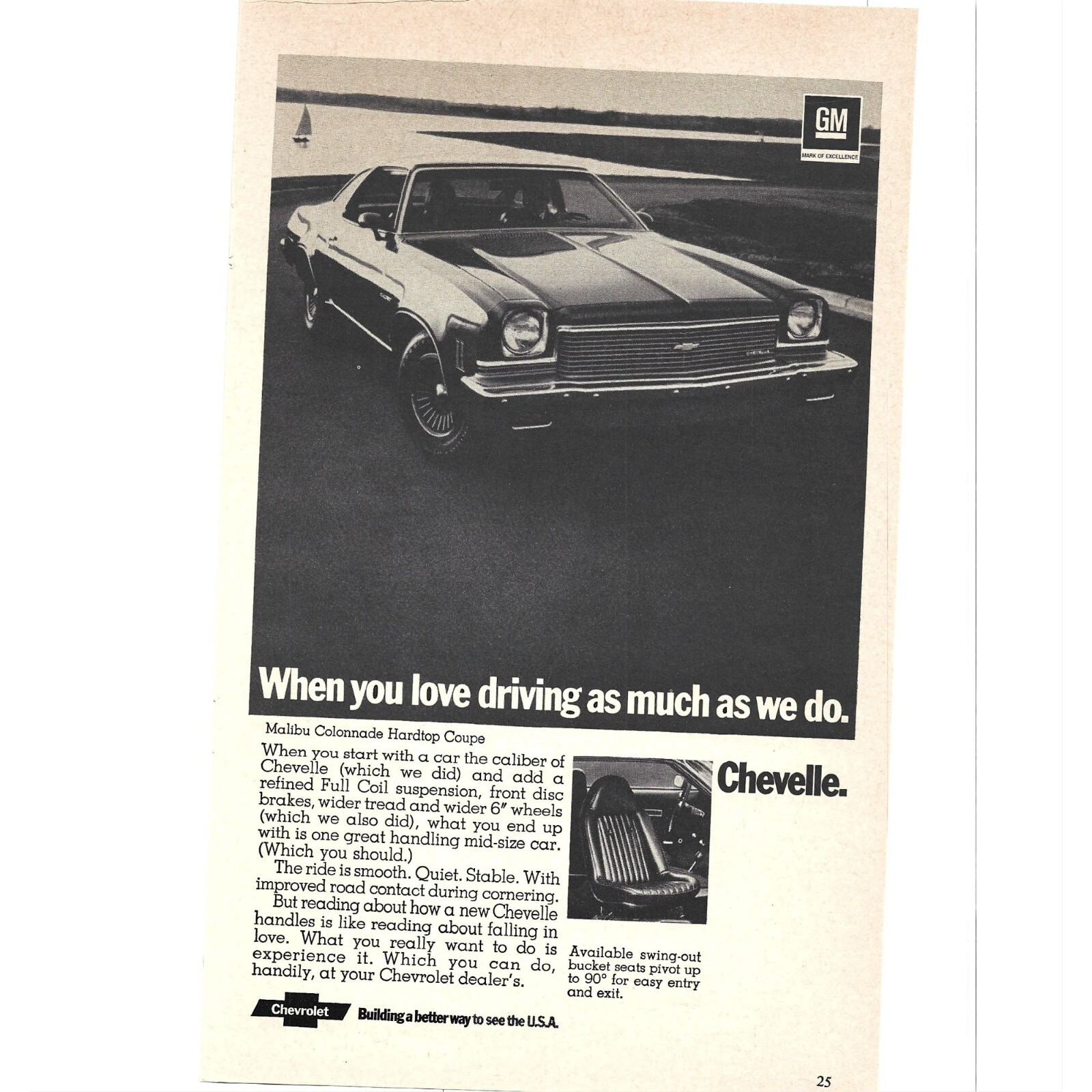 Malibu Colonnade Hardtop Coupe Chevelle Chevrolet ADVERT 1970s Print Ad 9in