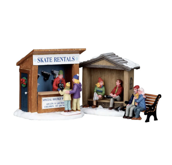Lemax Skate Rentals Set Of 3-Holiday  Village Winter Carnival -Pond Accent