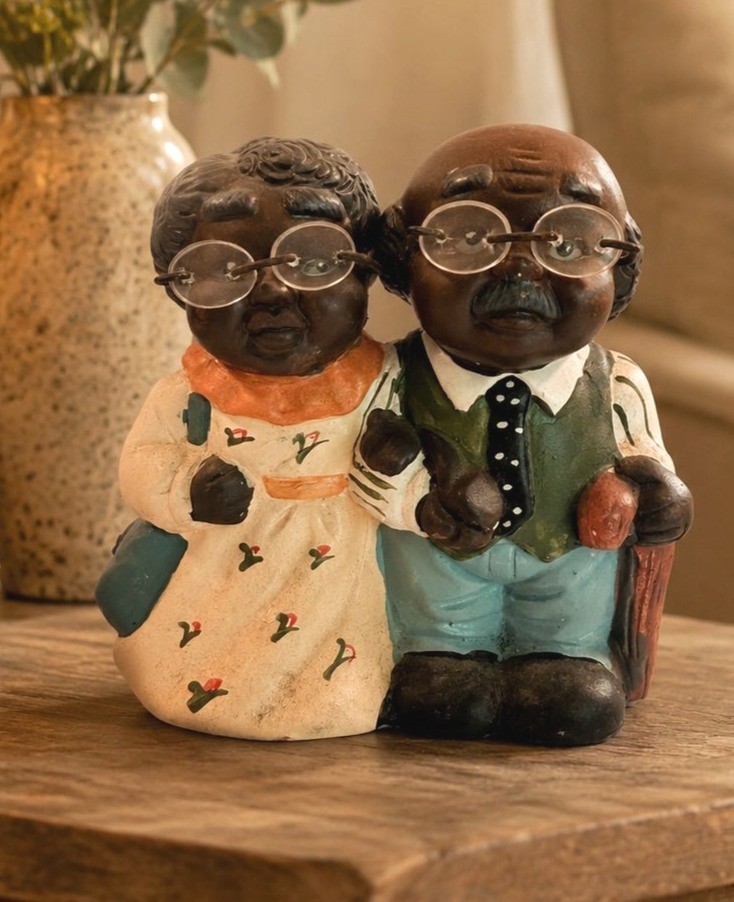 Vintage African American Elderly Couple Cute Old People Man Woman Figurine 