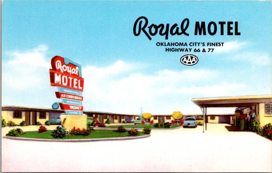 Royal Motel Oklahoma City Oklahoma Route 66 Highway 77 AAA Advertising Postcard