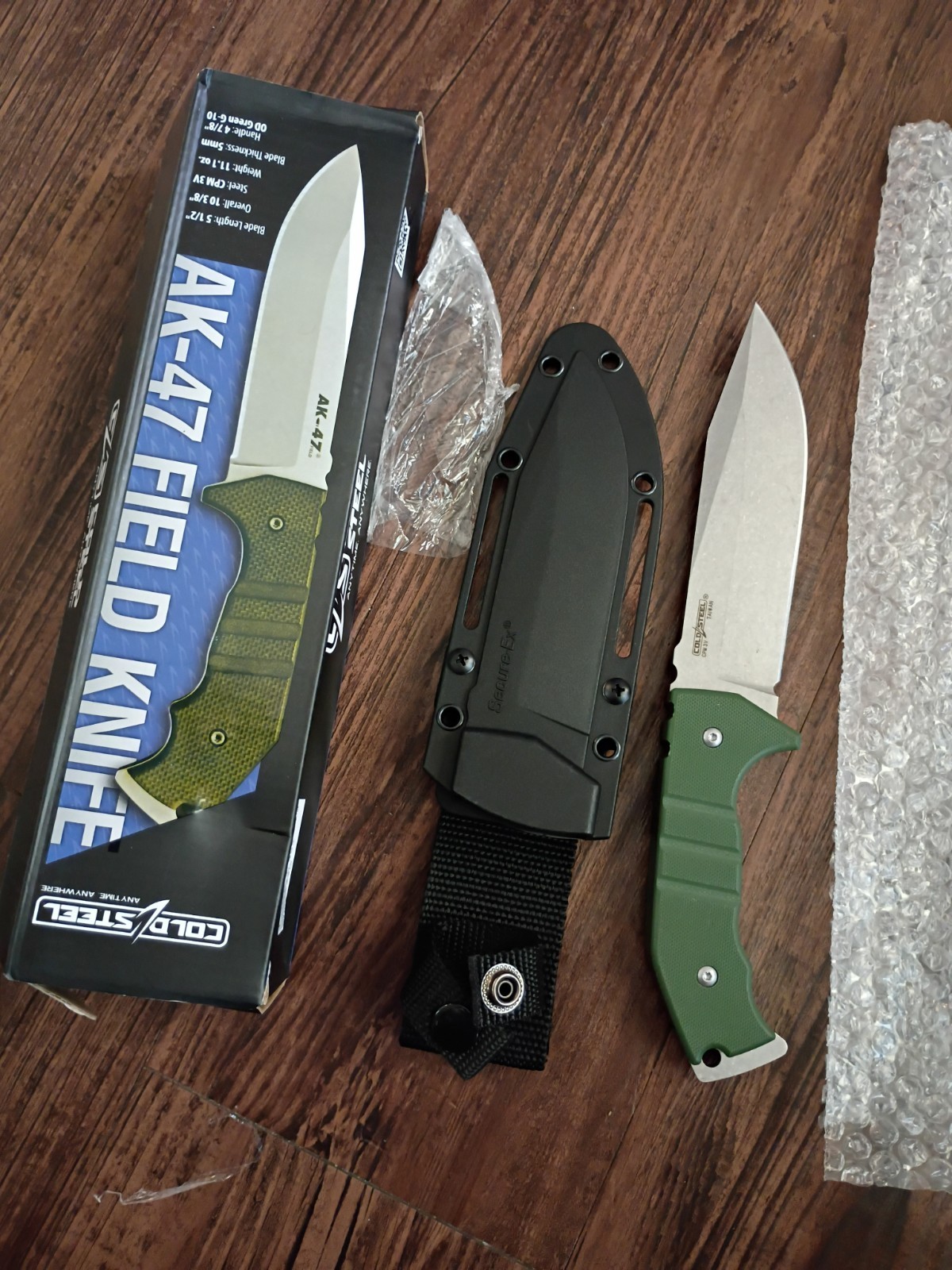 Cold Steel AK 47 Cpm 3v Field Knife OD Green G10 Handle