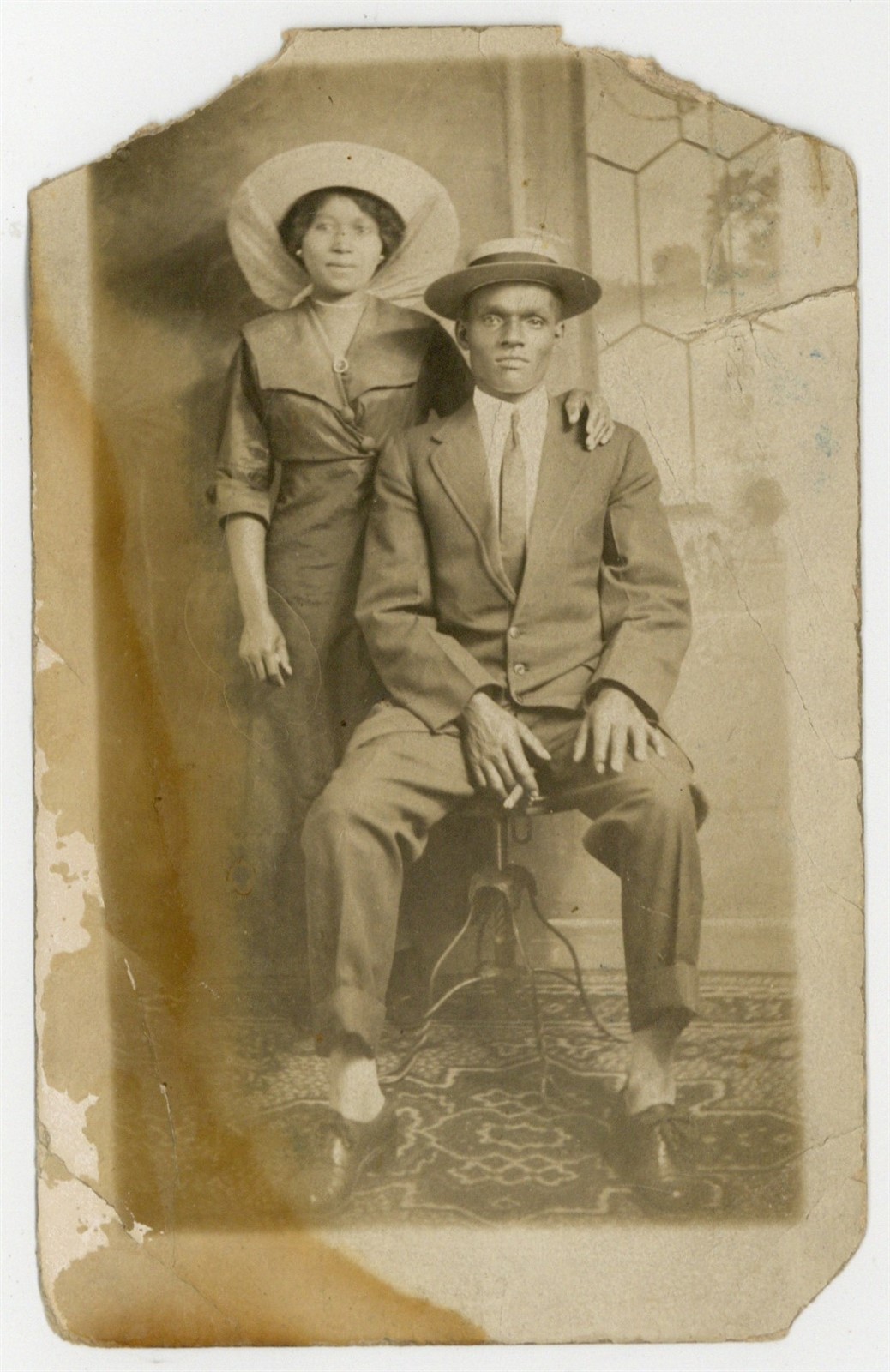 African American Classy Couple 1910 Confident Black Man Cigar Gangster Don RPPC