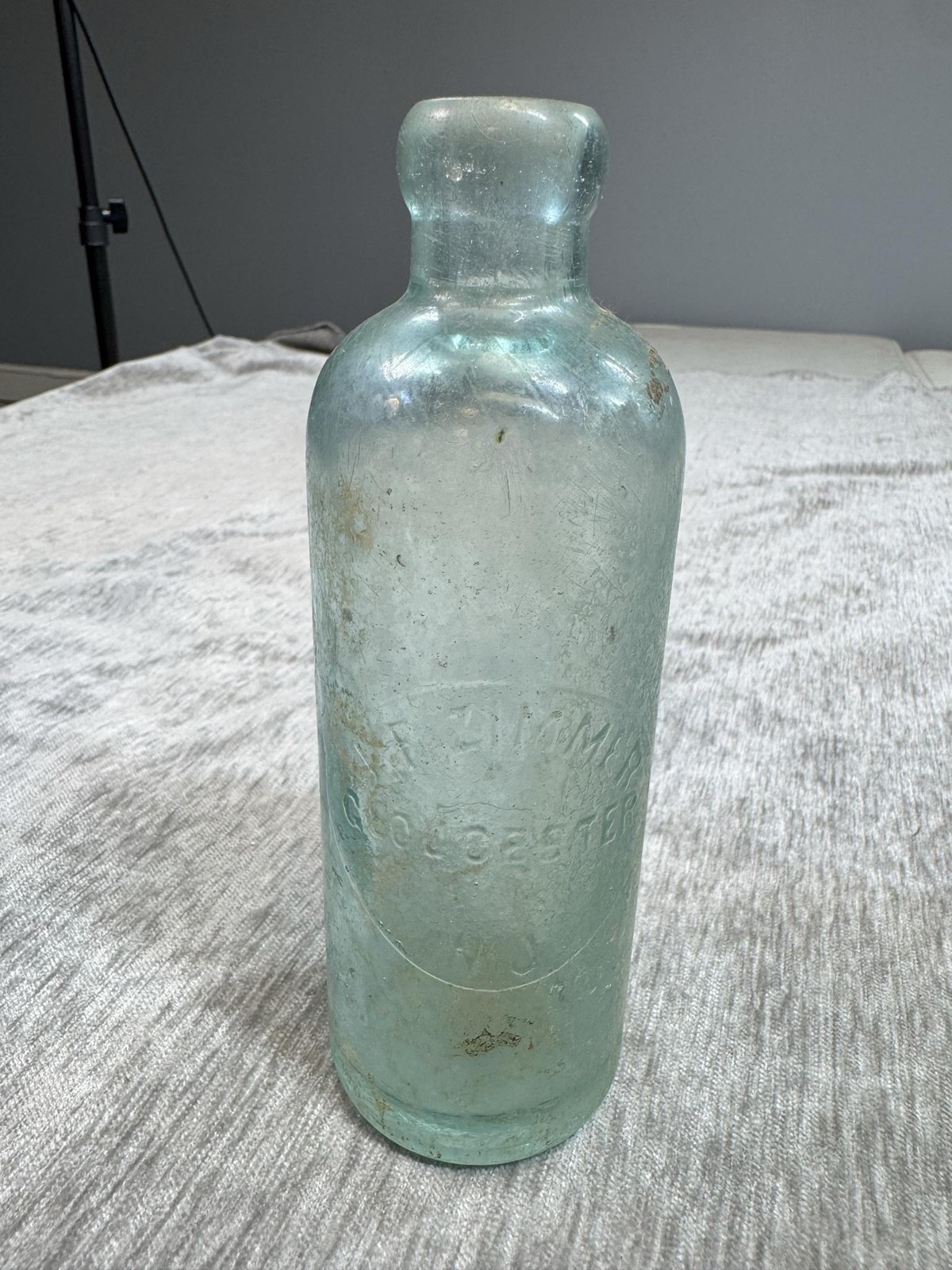 Vintage JF Zimmer Gloucester NJ Green Blob Top Soda Bottle Embossed