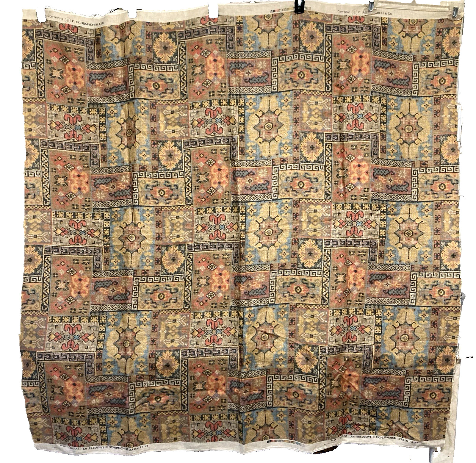 F Schumacher & Co Shiraz Fabric 56x56 Persian Rug Print Decorator Remnant NOS