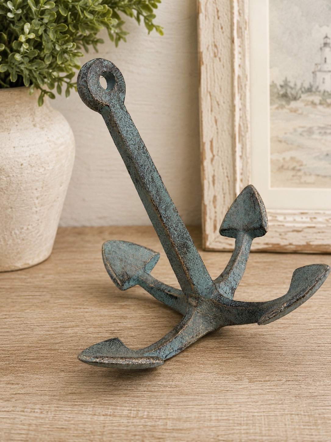Rustic Anchor Nautical Decor Antique Bronze Verdigris Green Cast Iron Metal 6”