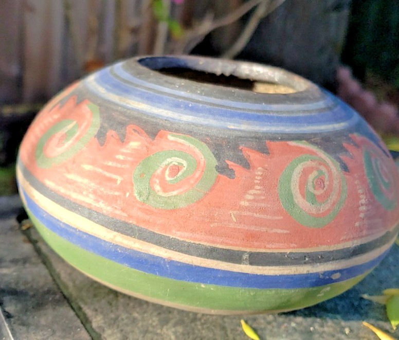 Mexican Tlaquepaque Folk Art Pottery Handmade terracotta Rustic signed Vintage