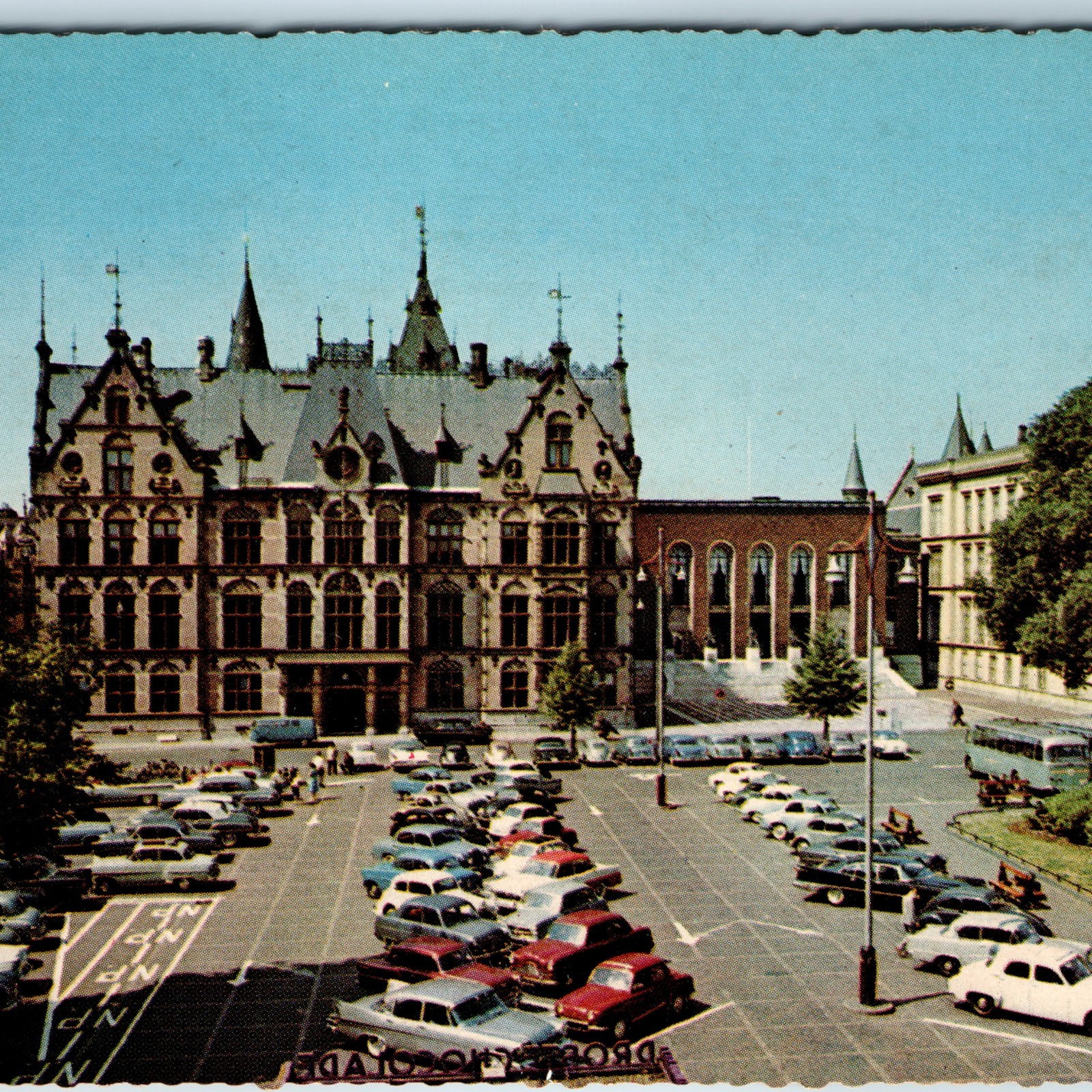 c1950s Het Plein Square Postcard The Hague Netherlands Vintage Cars Parking Lot