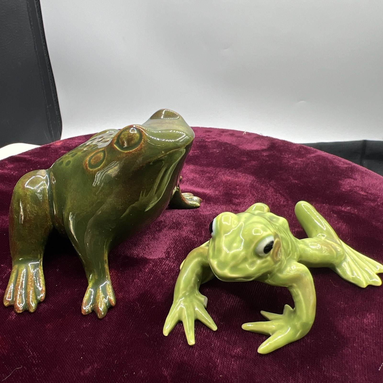 Vintage Glazed Ceramic Frogs Drip Glossy Drip Glaze Lot Of 2 Green Brown Josefs