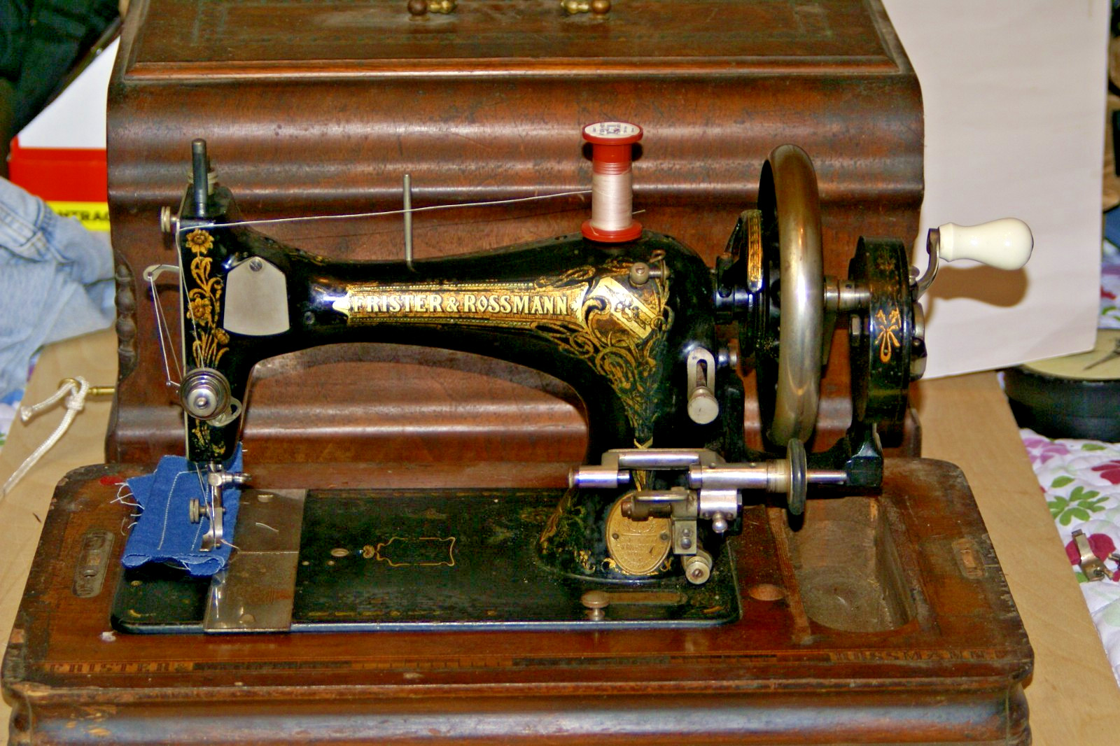 Frister & Rossmann Vintage Original Hand Crank Sewing Machine Black/Gold Decals