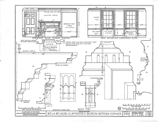 Boston Massachusetts Bela & Caleb Clap House 1787 Architectural Drawing HABS