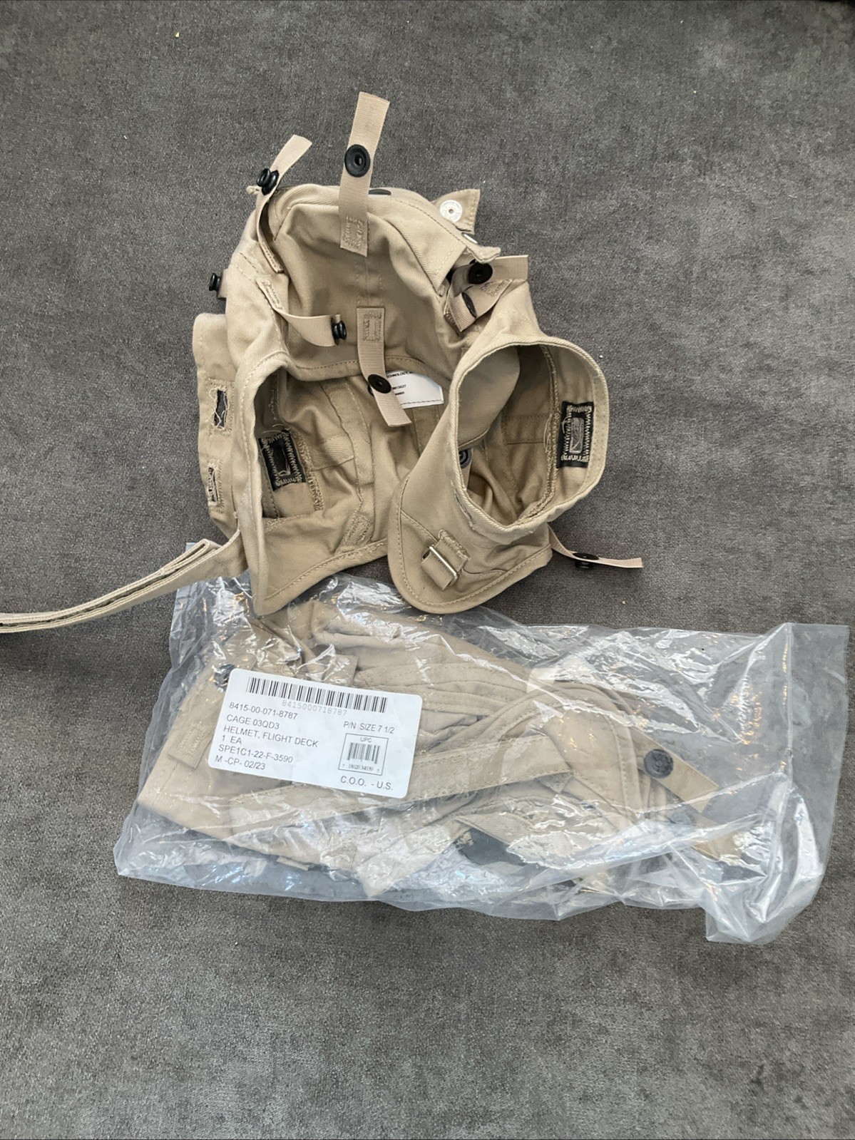 Crewman's Flight Deck Helmet Cover SHELL Tan Size 7-1/4 US Military