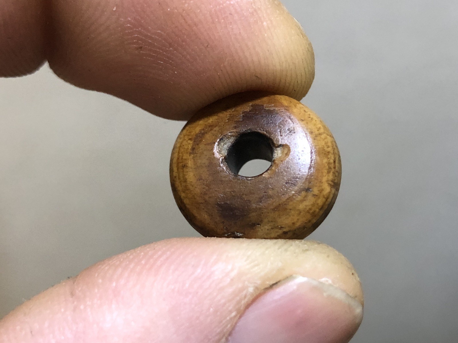 Antique VERY RARE Ancient Roman Stone Spindle Whorl / Bead. Petrified tree