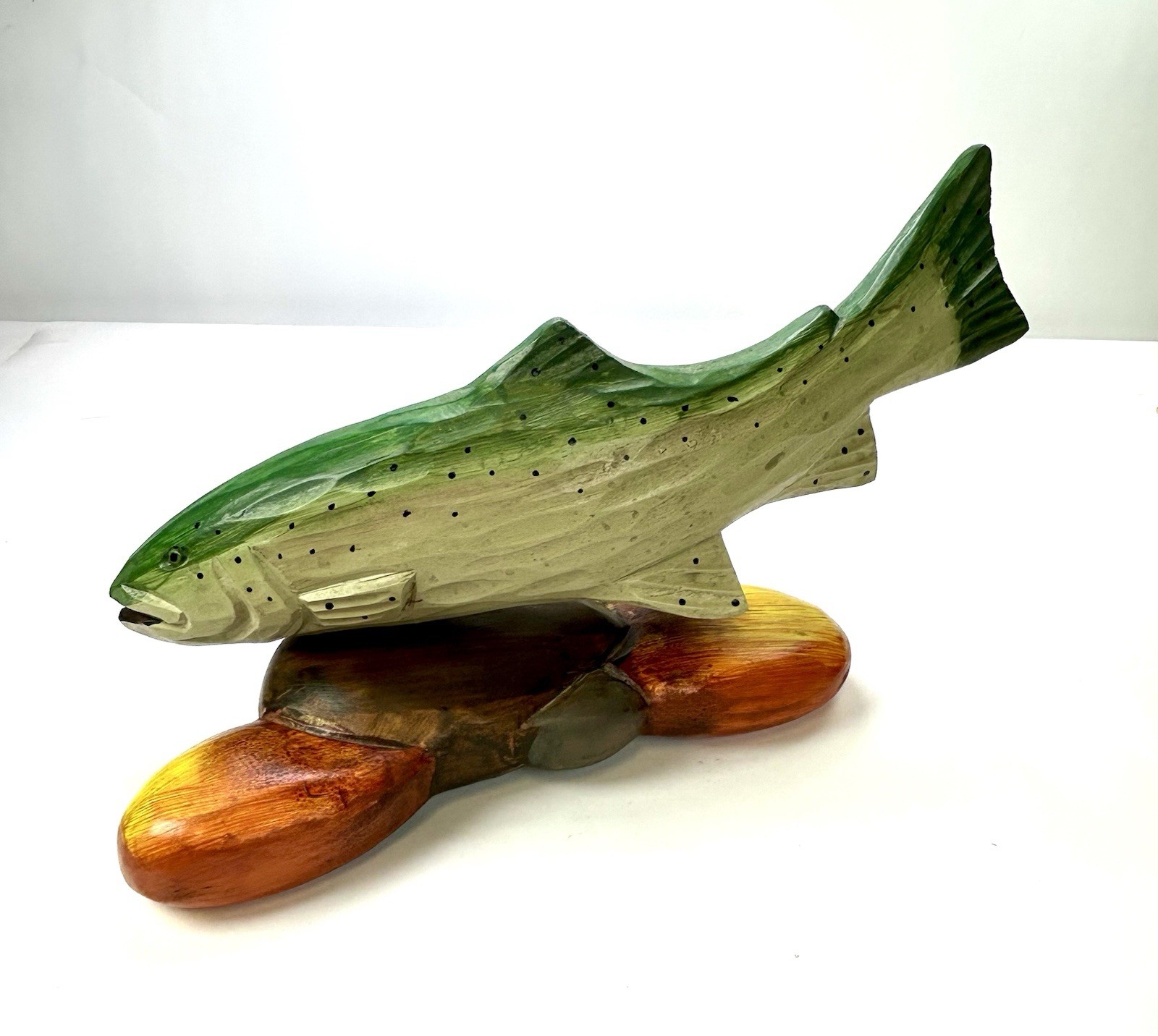 Big Sky Carvers Montana Rainbow Trout On Carved Stone Base Handcarved & Painted