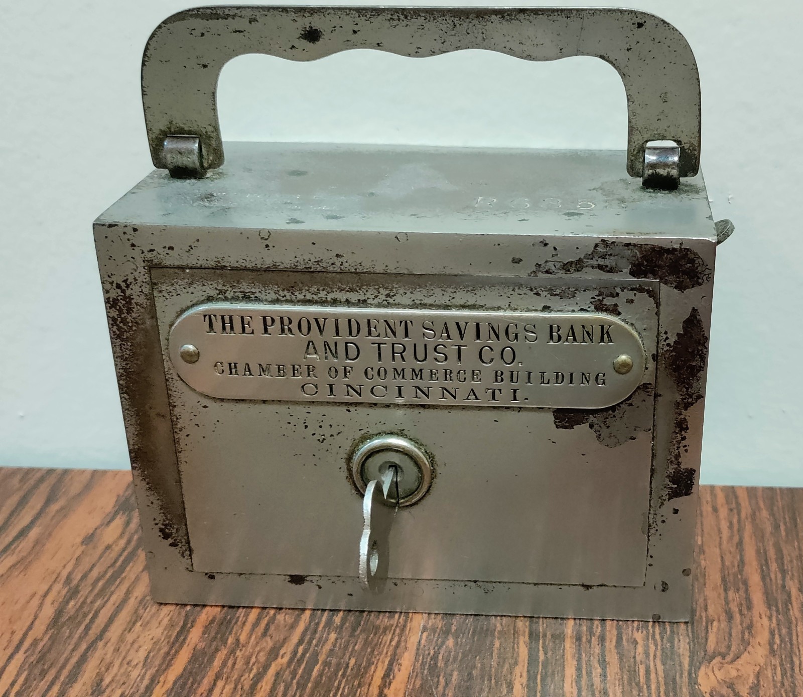 Antique W.F. Burns Co. Coin Bank w/Key -Provident Savings Trust - Cincinnati