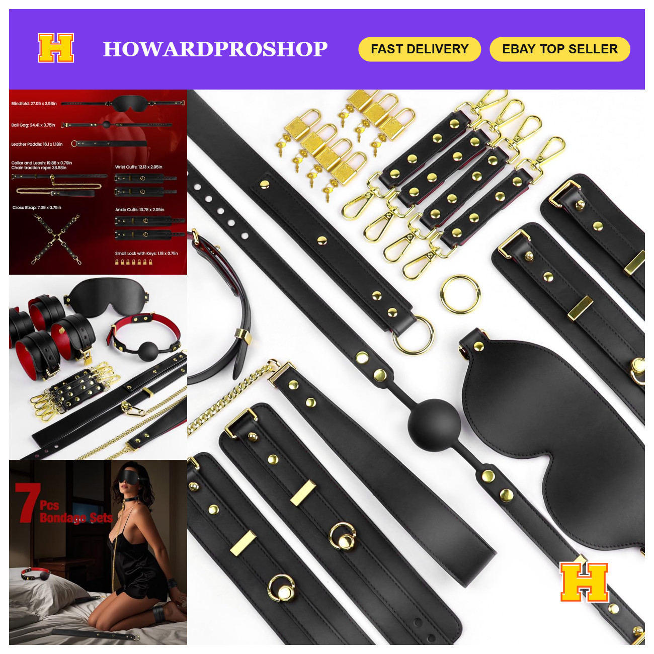 Lockable BDSM Bondage Kit for Couples, 7-Piece Adjustable Restraint Set with Col