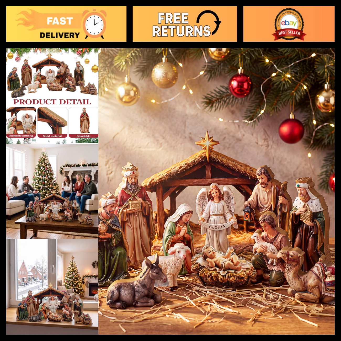 12 Pcs Wooden Christmas Nativity Scene Set, Holiday Decor for Home & Gifts