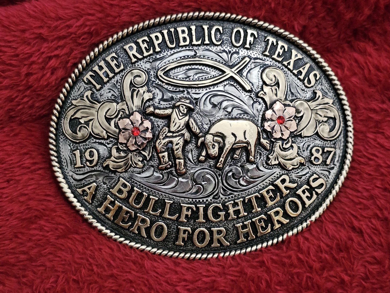 Rodeo X~Treme☆1987☆Bullfighting Champion☆TROPHY BUCKLE☆American  Mega Bull☆W78