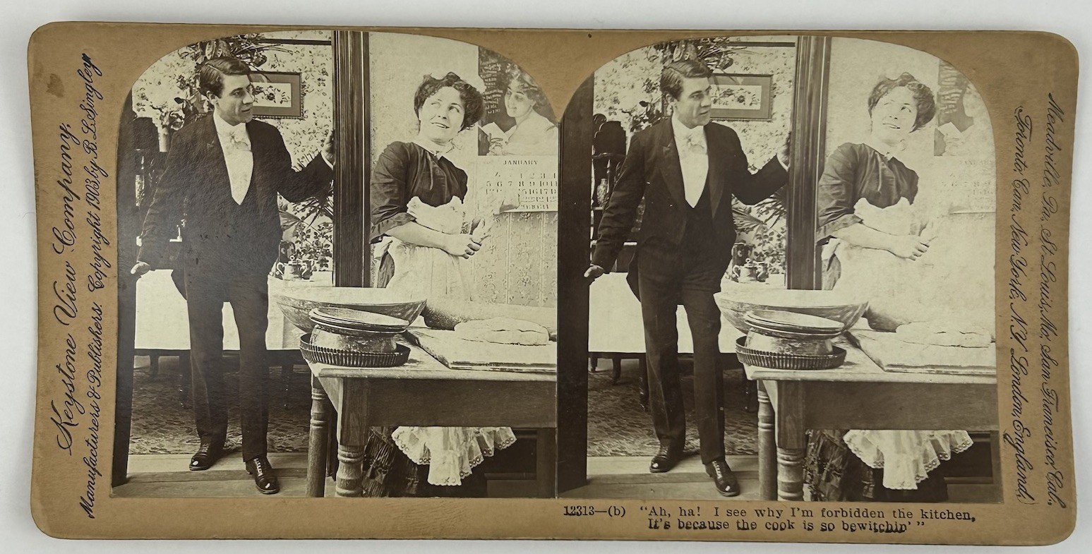 Antique 1903 Keystone View Co Stereoview Card Forbidden Kitchen Cook 12313    L9