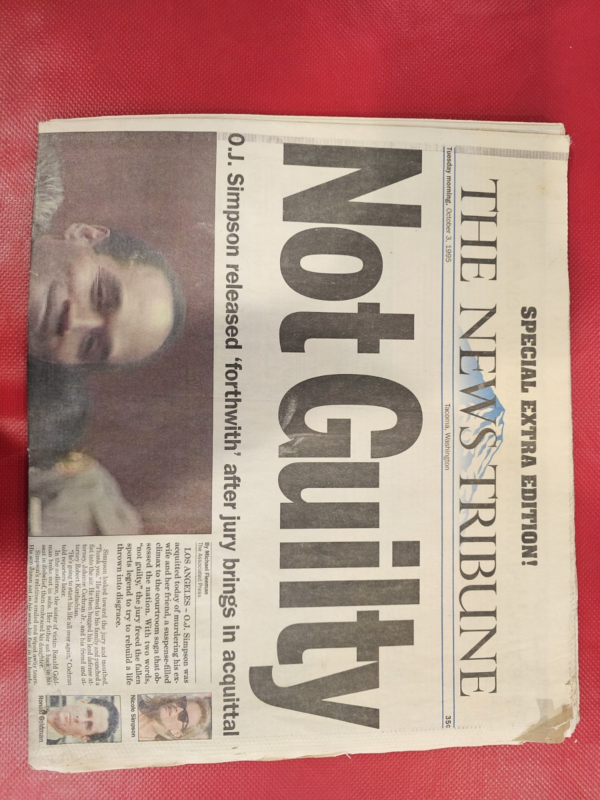 The News Tribune Special Extra Edition Newspaper - O.J. Simpson Not Guilty