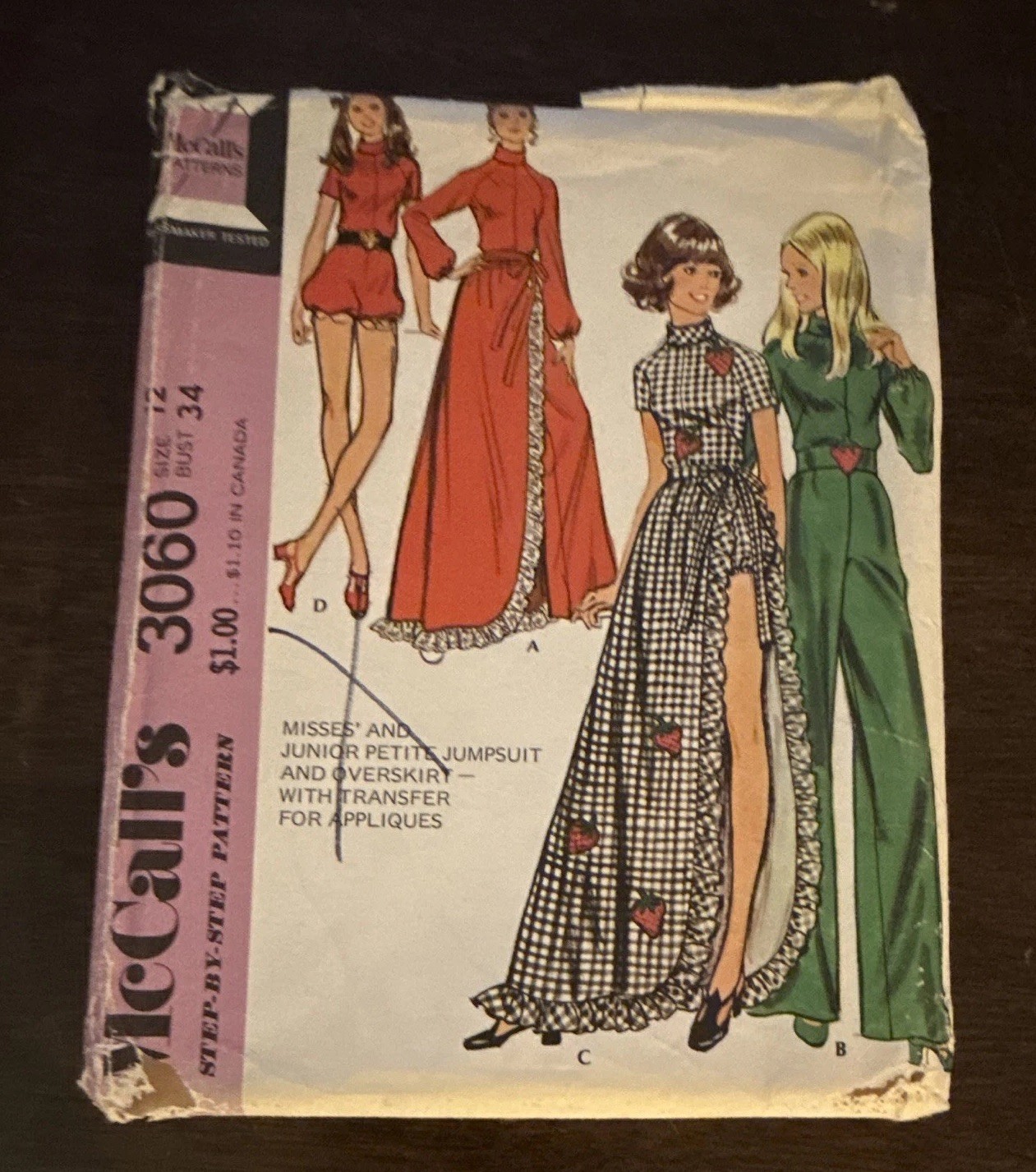 Vintage 1971 McCalls 3060 Jumpsuit Overskirt 12 Transfer Included Ff Uncut