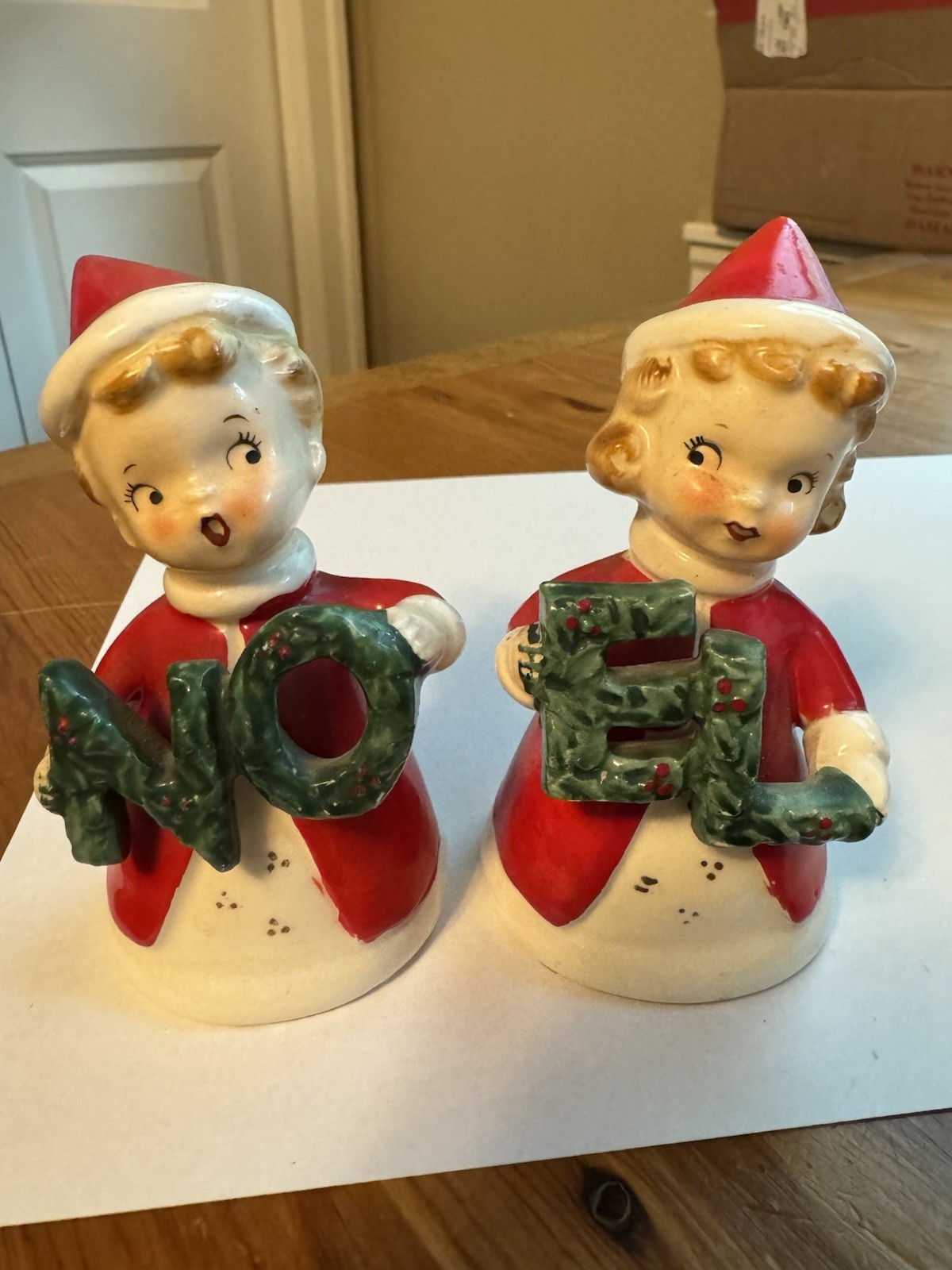 Vintage Japan Ceramic Christmas NOEL girls Salt And Pepper Shakers
