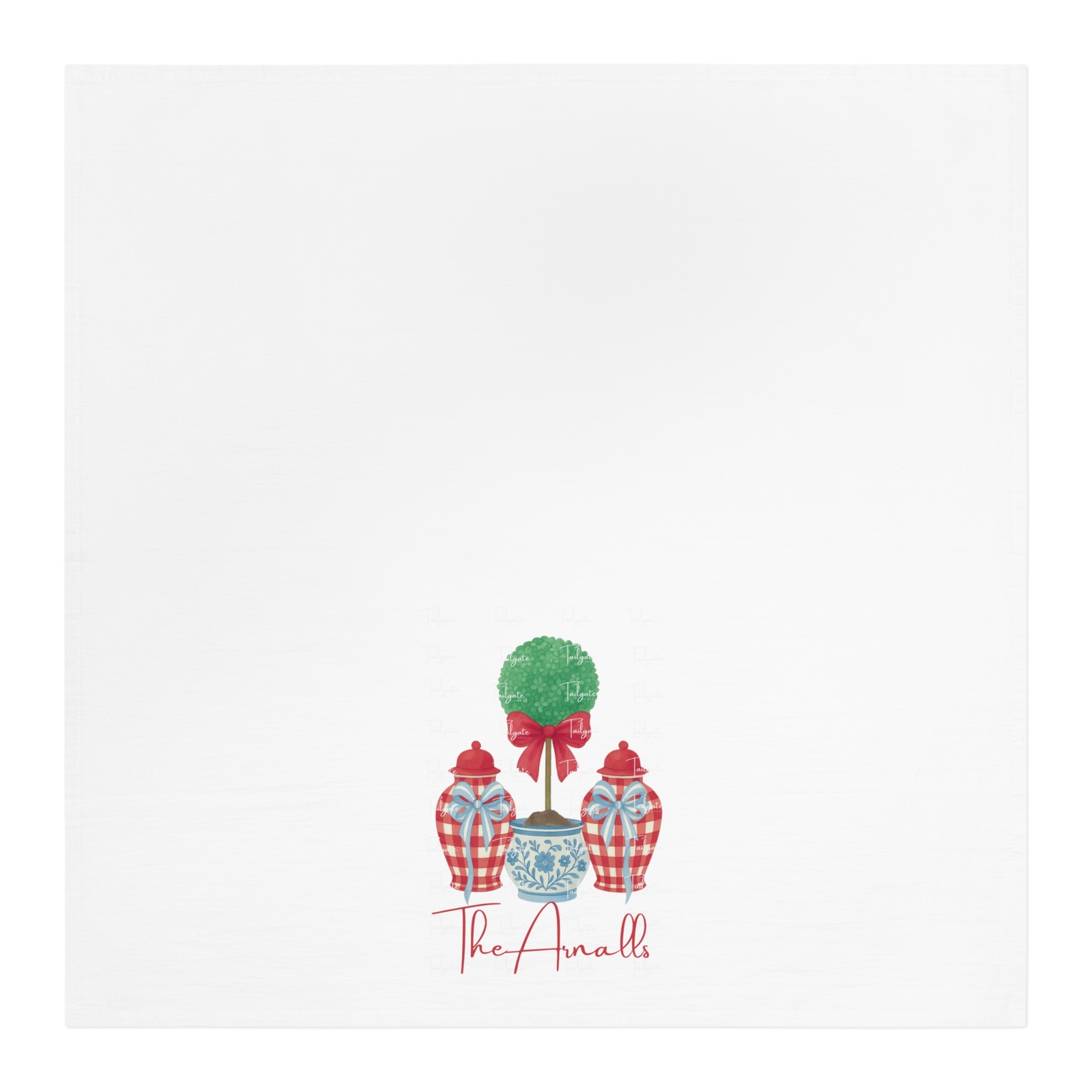 Preppy Monogram Patriotic Chinoiserie Topiary Tea Towel | Personalized