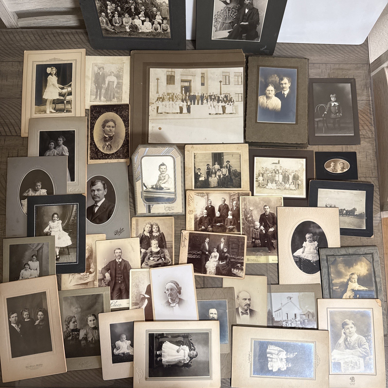 Huge Antique Photograph Lot 35 Card Photos Family Kids Portraits c.1880-1910