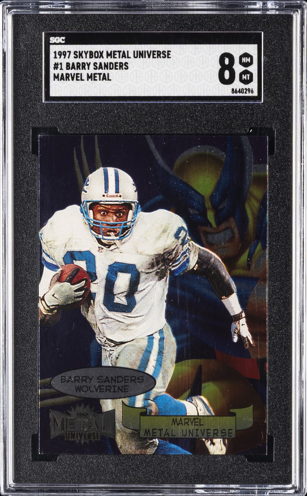 1997 SKYBOX METAL UNIVERSE MARVEL METAL #1 BARRY SANDERS SGC 8