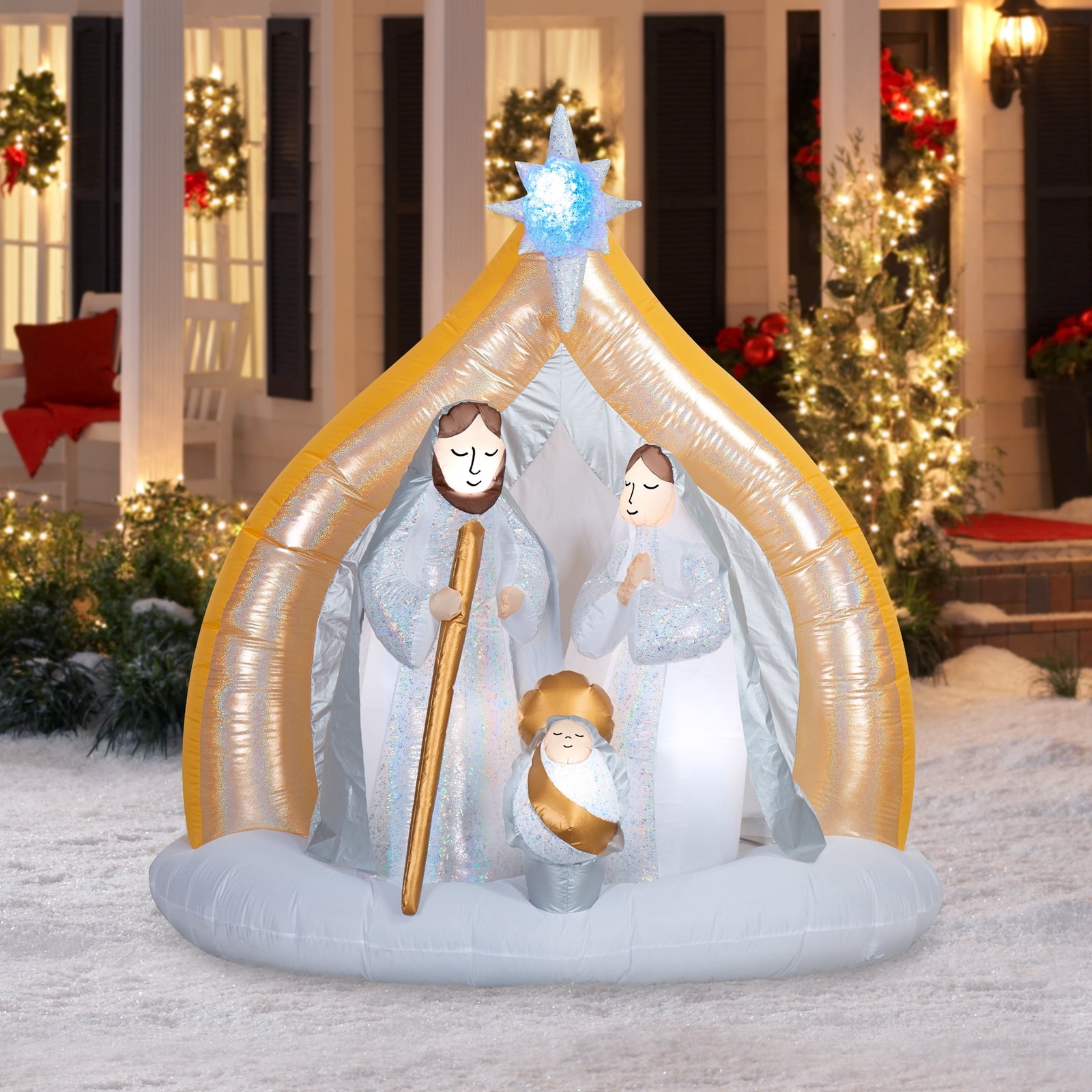 6 Ft Inflatable White and Gold Nativity Scene Christmas Outdoor Decoration