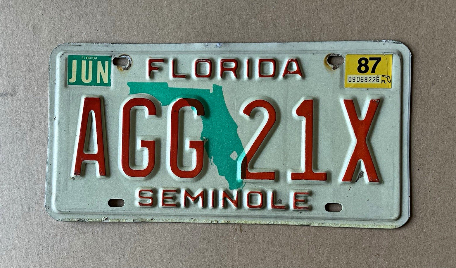 1987 Florida FL License Plate AGG 21X Seminole County 