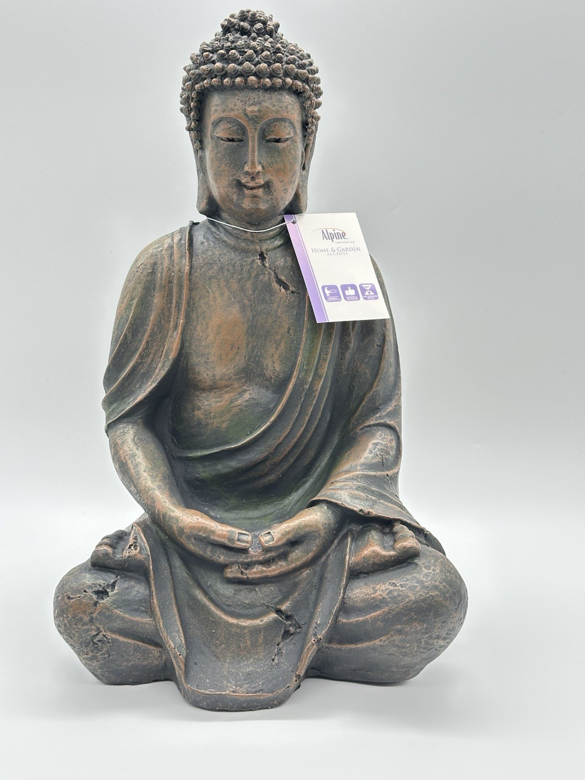 Alpine Corporation Home & Garden Accents Meditating Buddha Statue 15-inch