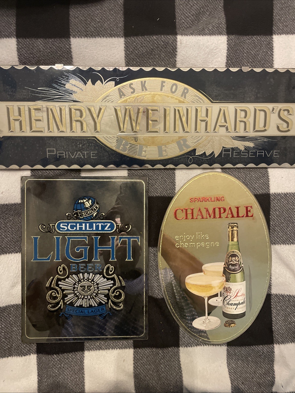 VINTAGE BEER SIGN LOT SCHLITZ CHAMPALE HENRY WEINHARD’s ALL IN EX CONDITION