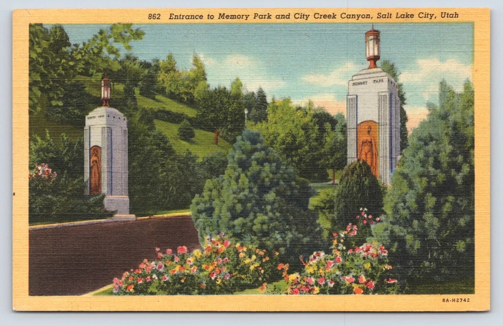 Salt Lake City Utah Memory Park City Creek Canyon War Dedicated Postcard Vtg B5