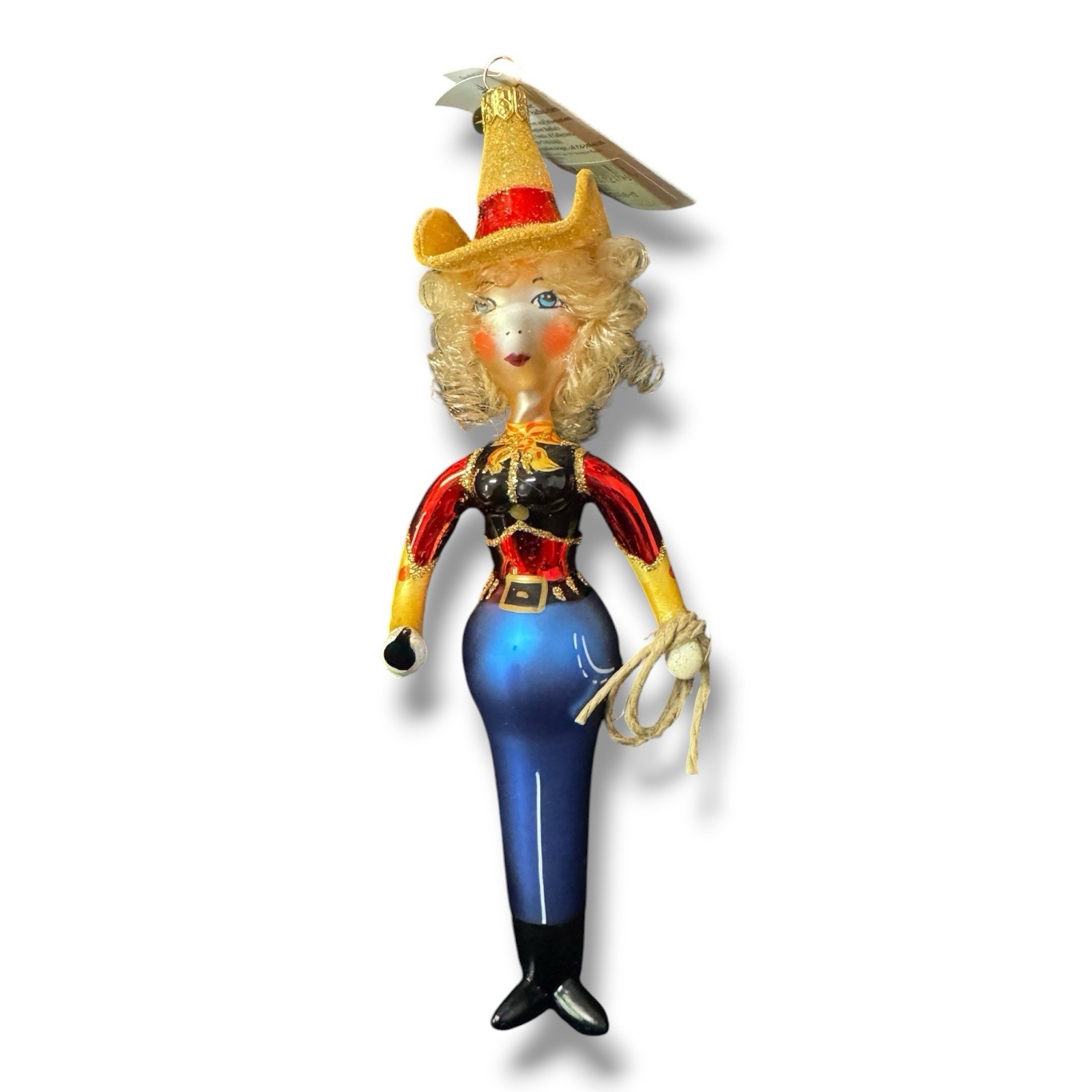 Christopher Radko  2002 ROPIN\' ROSIE Cowgirl  #00018-0  Glass Ornament EUC