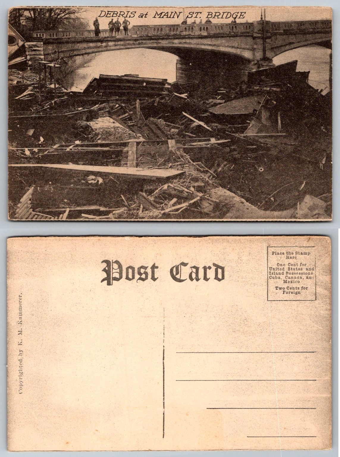 Vintage Main St Bridge Debris Postcard Flood Damage K. M. Kammerer c1910s