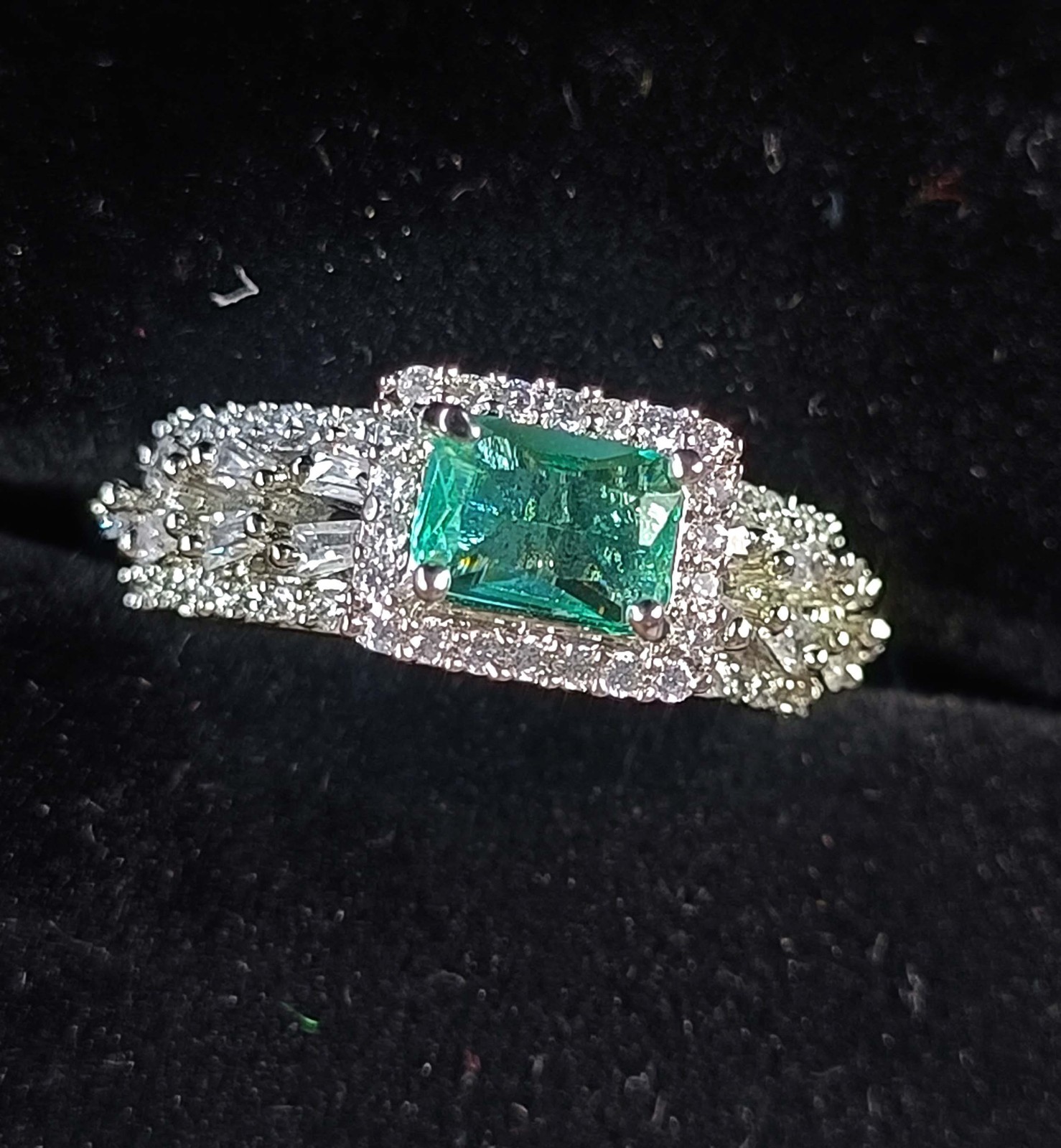 Green Topaz Emerald Cut 23.20 Ct US 6.5 Size Ring 925 Sterling Silver Gems 6SHH