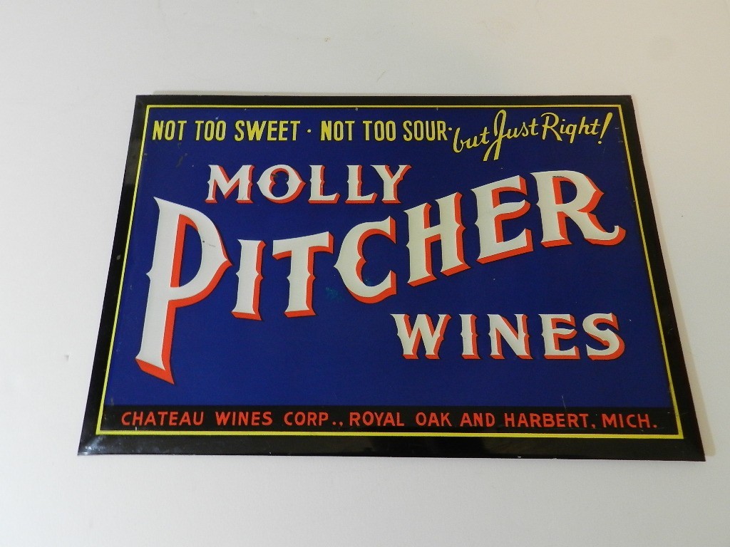 VINTAGE ADVERTISING SIGN- 1930\'S MOLLY PITCHER WINES SIGN- WINERY SIGN